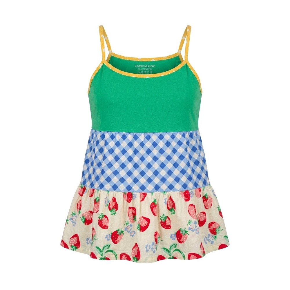Matilda Jane Summer Meadows Strawberry Gingham Tiered Cami Top Green‎ Blue Small